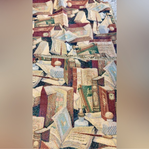 Classic Books & Inkwell Themed Tapestry Upholstery Fabric Thick Textured Library - Picture 7 of 13